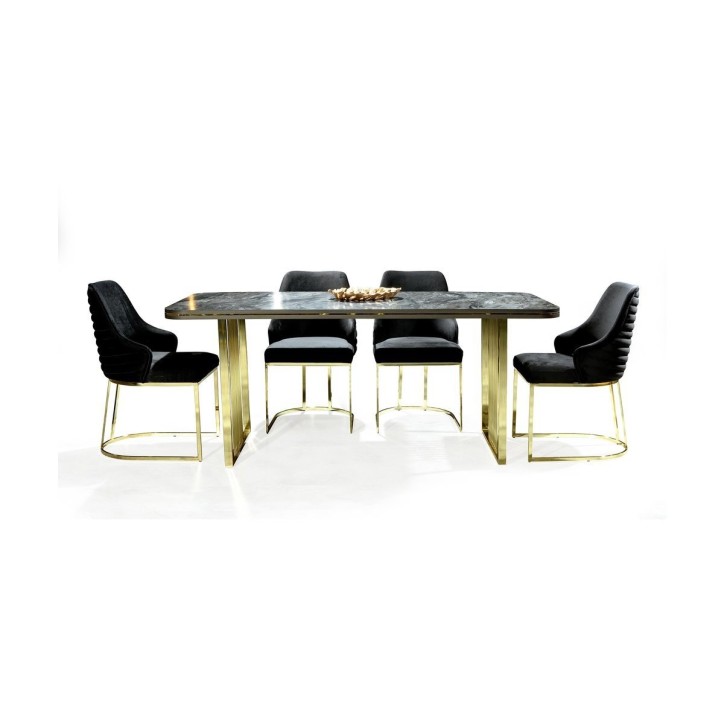 Salle à manger FELIX effet marbre noir et doré