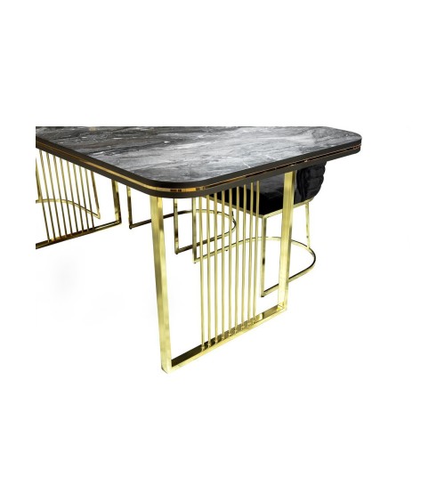 Salle à manger FELIX effet marbre noir et doré