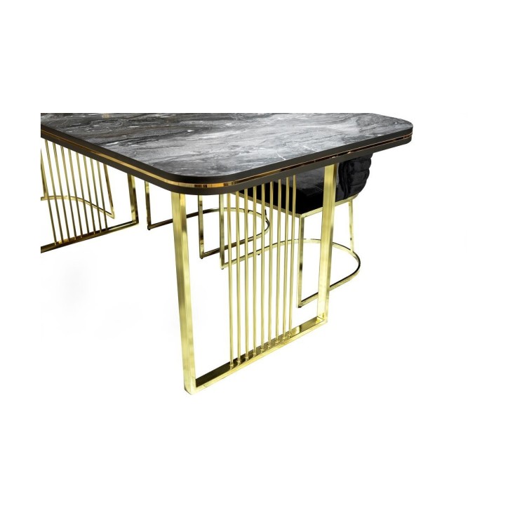 Salle à manger FELIX effet marbre noir et doré