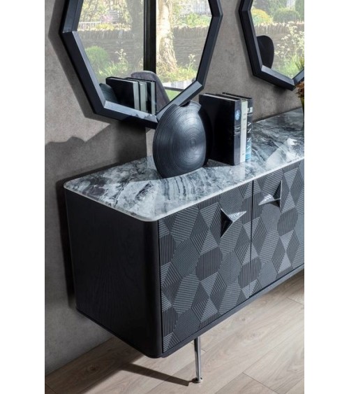 Buffet INITIALE ANTHRACITE - MARBRE GRIS 4 portes