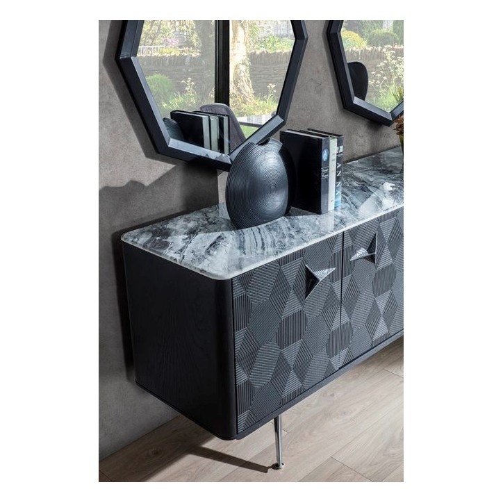 Buffet INITIALE ANTHRACITE - MARBRE GRIS 4 portes