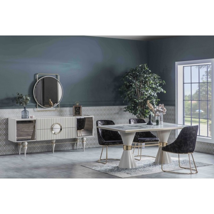 Salle à manger ERMIGAN blanc, gris et doré