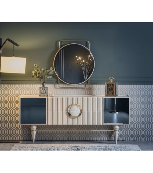 Salle à manger ERMIGAN blanc, gris et doré