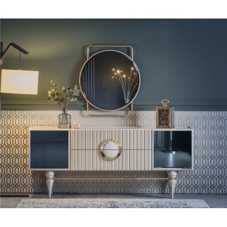 Salle à manger ERMIGAN blanc, gris et doré