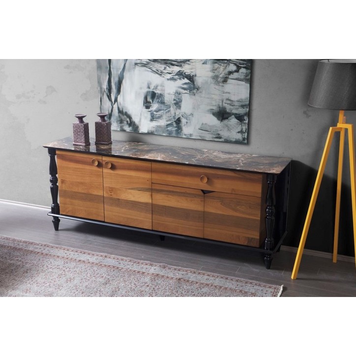 Salle à manger ANKARA noir et motif marbre