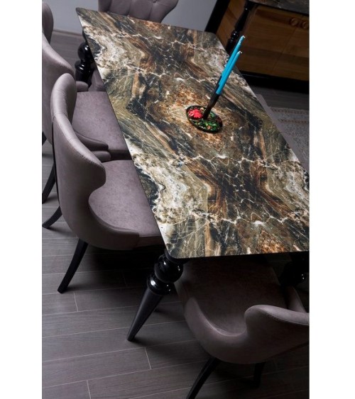 Salle à manger ANKARA noir et motif marbre