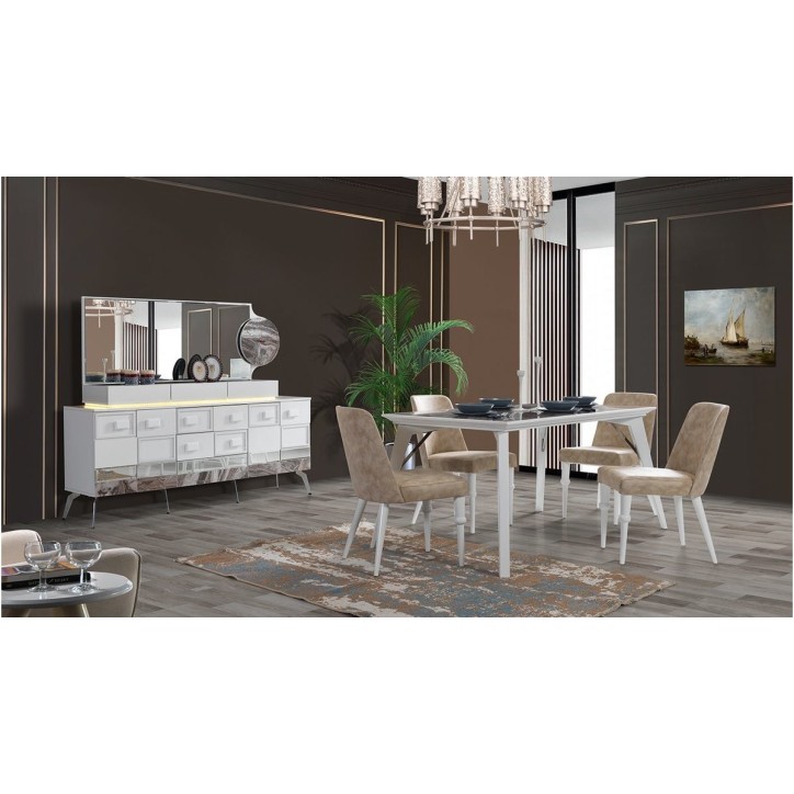 Salle à manger DOGA blanc et effet marbre
