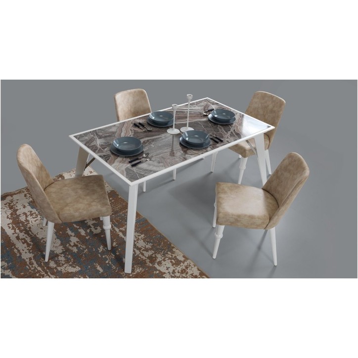 Salle à manger DOGA blanc et effet marbre