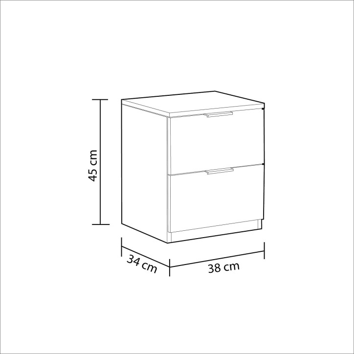 Mesa de cabeceira de 2 gavetas em carvalho 38 x 45 x 34 cm