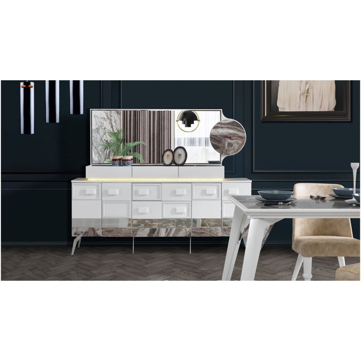 Salle à manger DOGA blanc et effet marbre