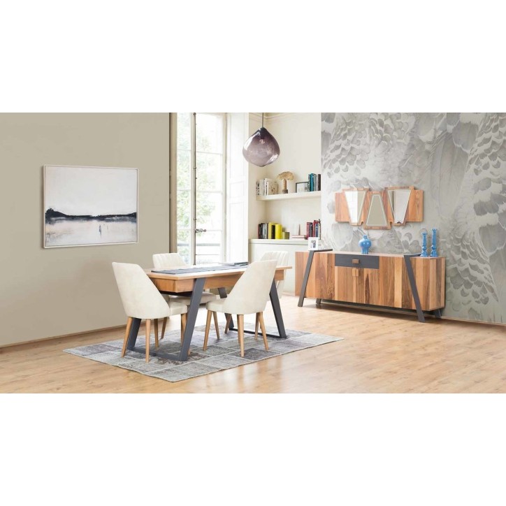 Salle à manger RIEKA bois et gris