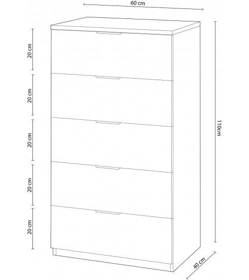 Commode 5 tiroirs blanc artik 60 x 110 x 40 cm