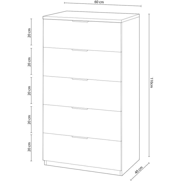 Cassettone Artik bianco a 5 cassetti 60 x 110 x 40 cm