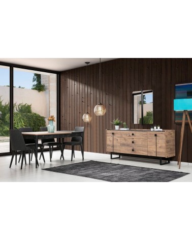 Salle à manger HEDEF bois, métal noir et effet marbre