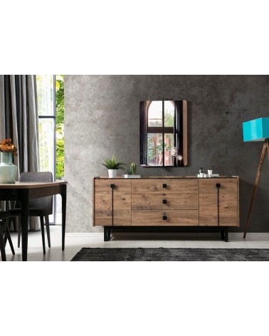 Salle à manger HEDEF bois, métal noir et effet marbre