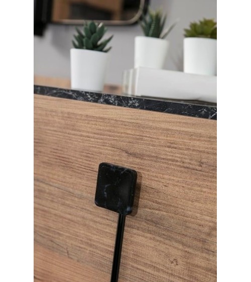 Salle à manger HEDEF bois, métal noir et effet marbre