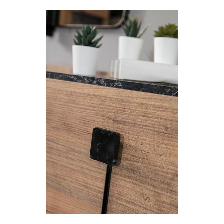 Salle à manger HEDEF bois, métal noir et effet marbre