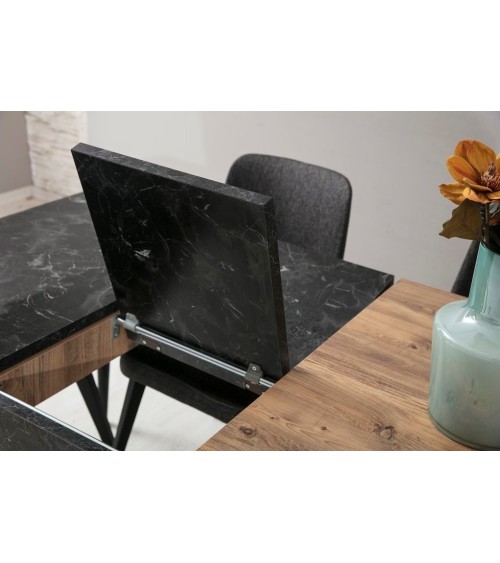 Salle à manger HEDEF bois, métal noir et effet marbre