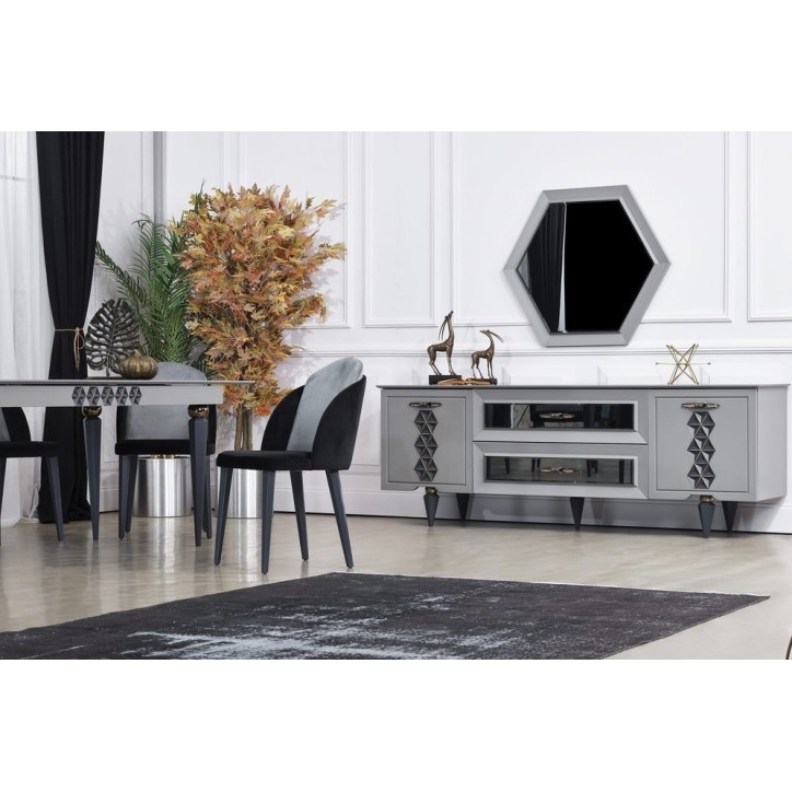 Buffet NEST 2 portes 2 tiroirs 216 cm gris