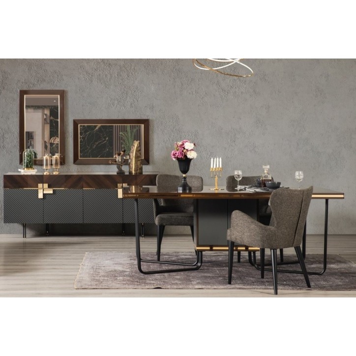 Salle à manger ACO noyer, or et gris