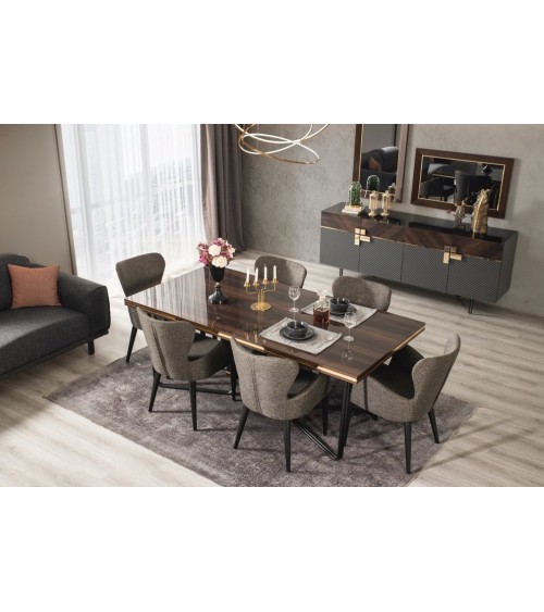 Salle à manger ACO noyer, or et gris