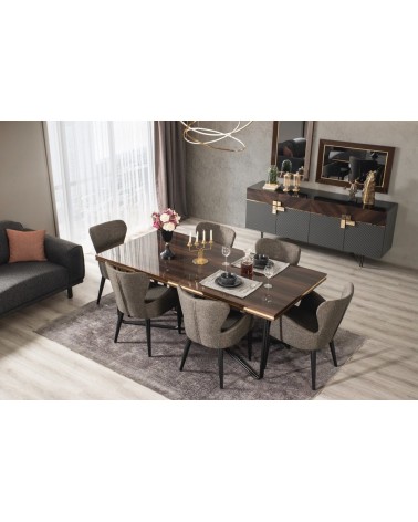 Salle à manger ACO noyer, or et gris