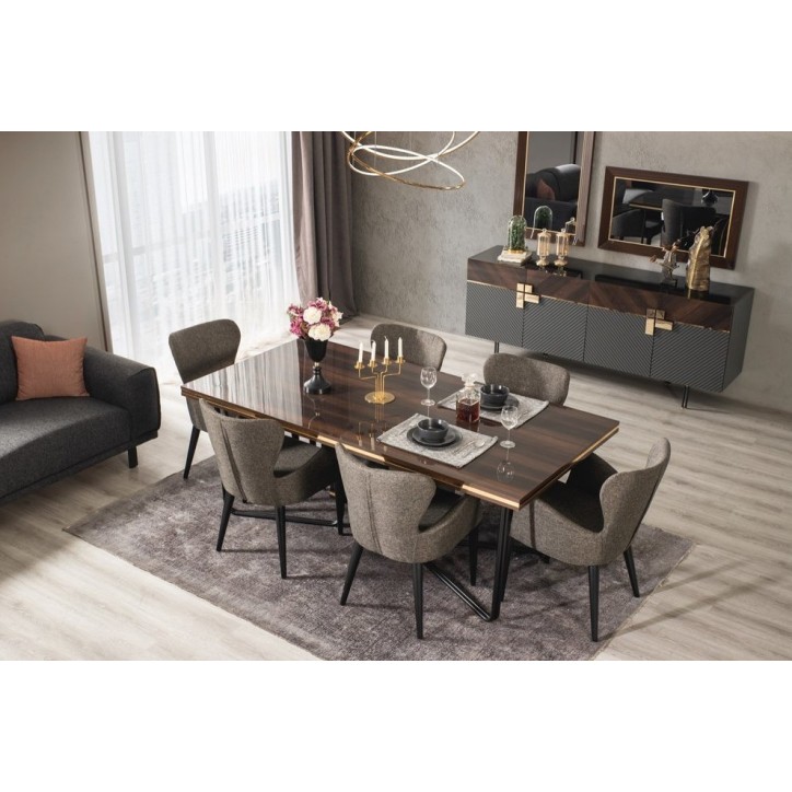 Salle à manger ACO noyer, or et gris