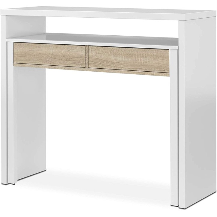 Escritorio / Consola extensible 99 cm roble canadian-blanco artik