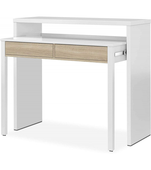 Escritorio / Consola extensible 99 cm roble canadian-blanco artik