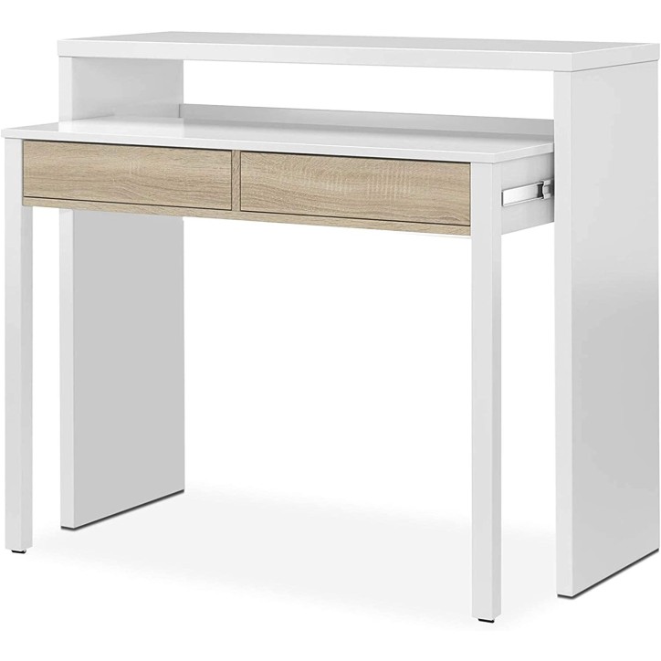 Bureau / Console Extensible 99 cm chêne canadian-blanc artik