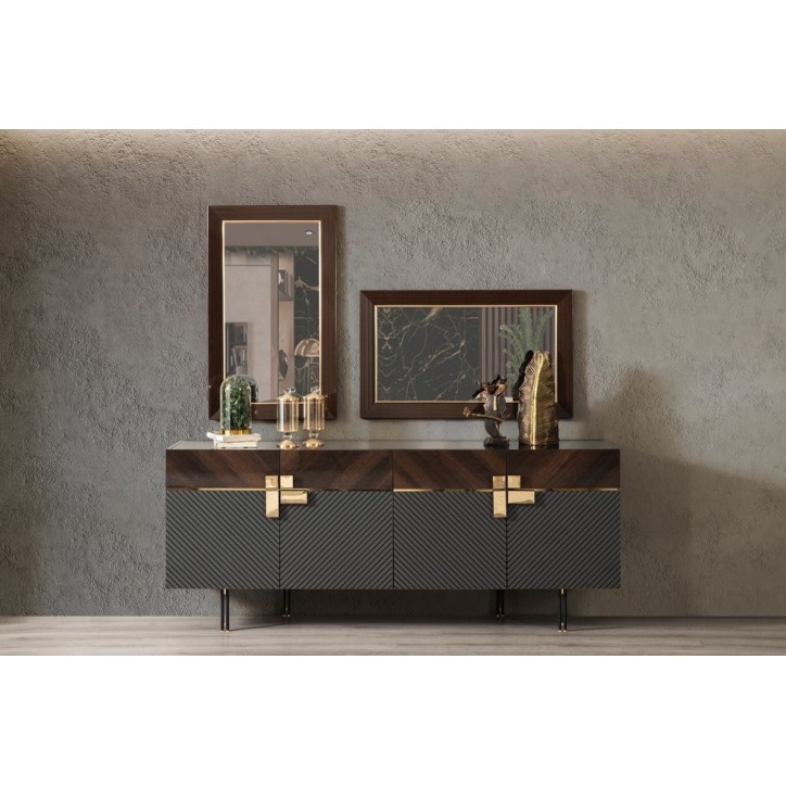 Salle à manger ACO noyer, or et gris