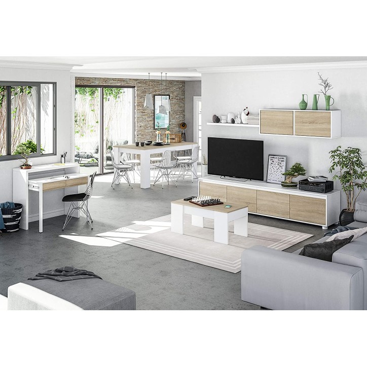 Bureau / Console Extensible 99 cm chêne canadian-blanc artik