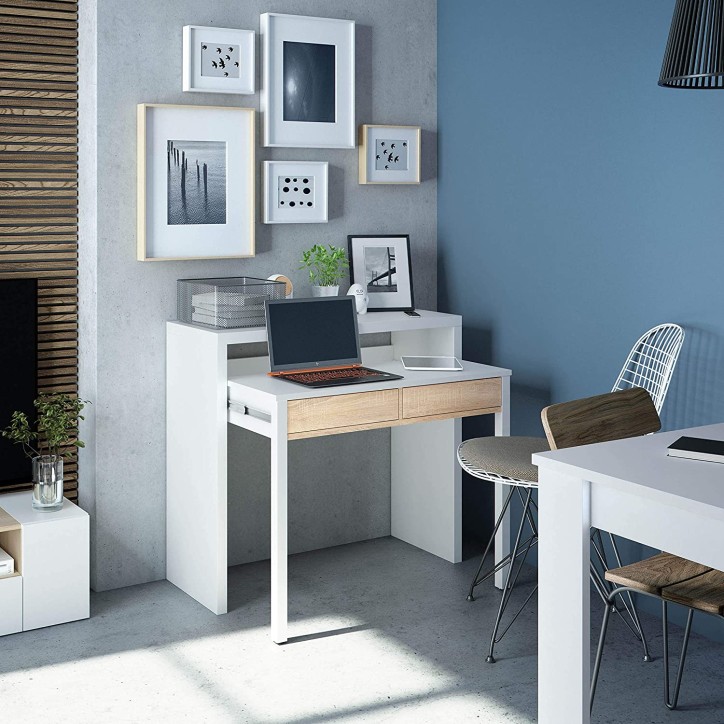 Escritorio / Consola extensible 99 cm roble canadian-blanco artik