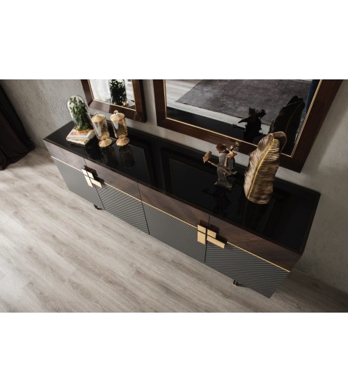 Salle à manger ACO noyer, or et gris