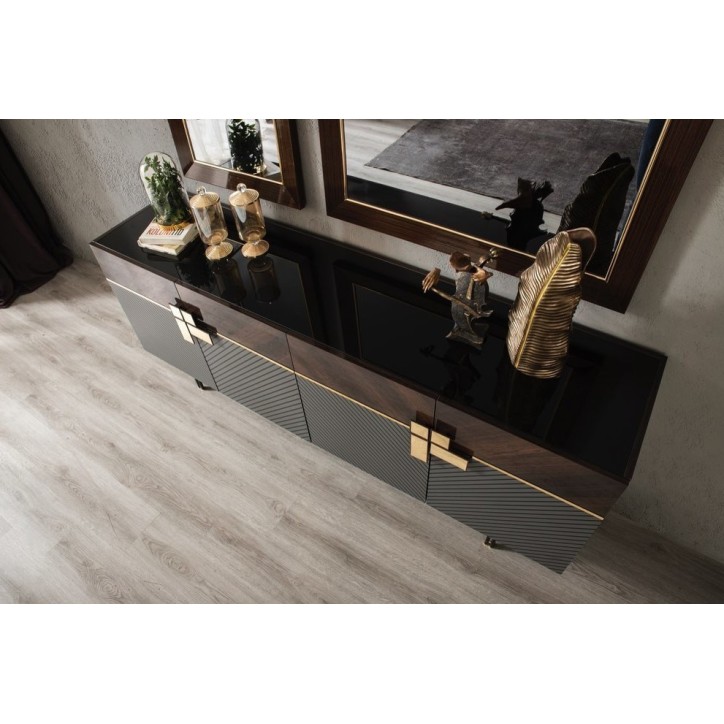 Salle à manger ACO noyer, or et gris