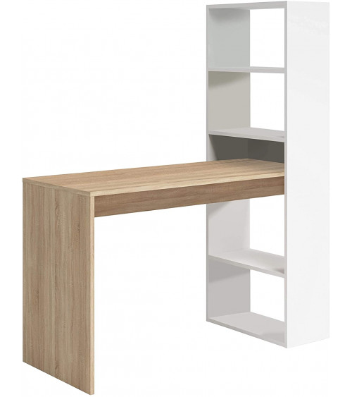 Bureau + étagère intégrée 120 x 144 cm blanc artik-chêne canadian