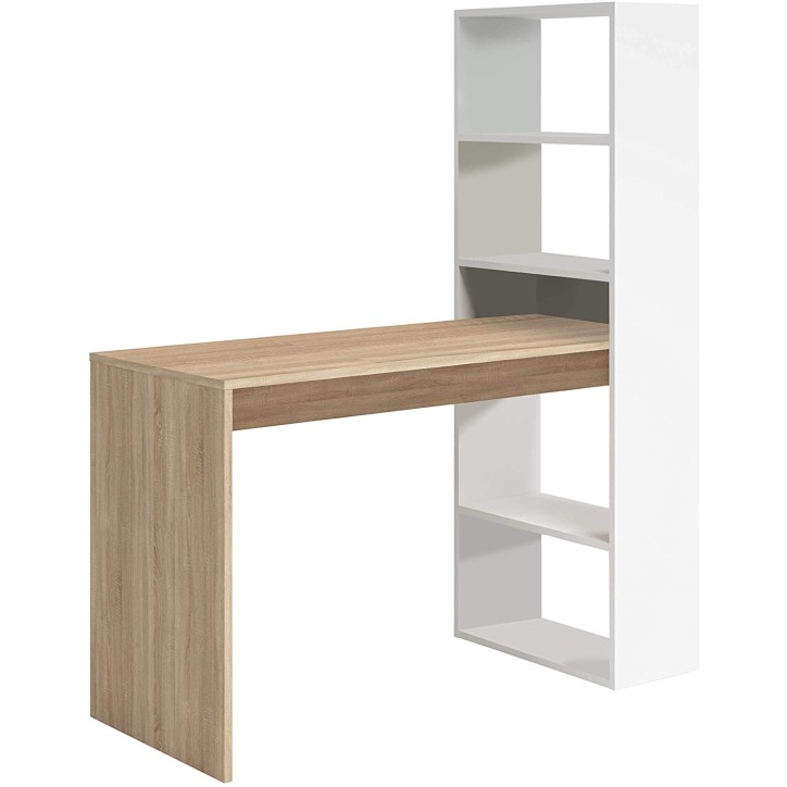 Scrivania + scaffale incorporato 120 x 144 cm bianco artik-rovere canadese