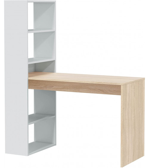 Bureau + étagère intégrée 120 x 144 cm blanc artik-chêne canadian