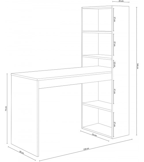 Bureau + étagère intégrée 120 x 144 cm blanc artik-chêne canadian