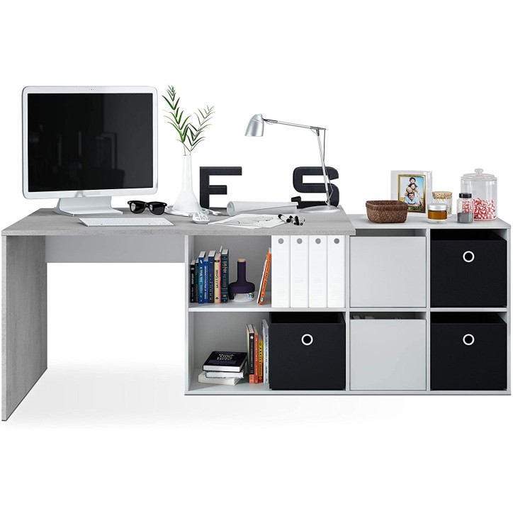 Secretária modular com arrumação - 4 posições de montagem possíveis, artik-concrete branco Secretária modular com arrumação - 4 posições de montagem possíveis, artik-concrete branco