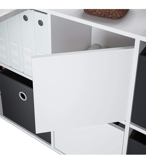 Scrivania modulare con contenitore - 4 posizioni di montaggio possibili, artik-concrete bianco