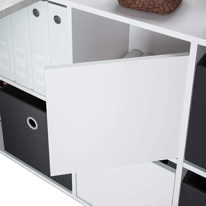Bureau modulable avec rangement - 4 positions de montage possibles, blanc artik-béton