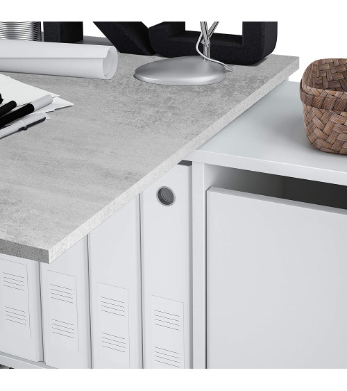 Bureau modulable avec rangement - 4 positions de montage possibles, blanc artik-béton
