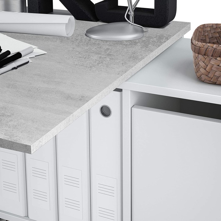 Modulair bureau met opbergruimte - 4 mogelijke montageposities, artik-concrete wit