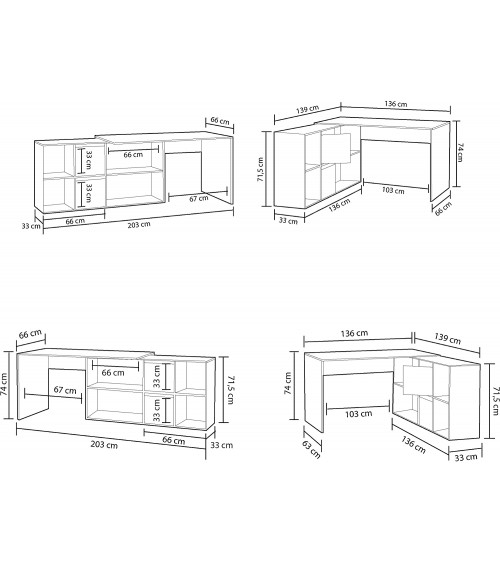 Scrivania modulare con contenitore - 4 posizioni di montaggio possibili, artik-concrete bianco