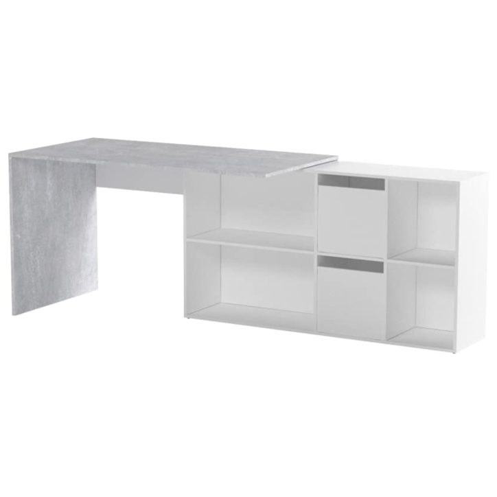 Scrivania modulare con contenitore - 4 posizioni di montaggio possibili, artik-concrete bianco