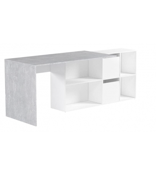 Bureau modulable avec rangement - 4 positions de montage possibles, blanc artik-béton