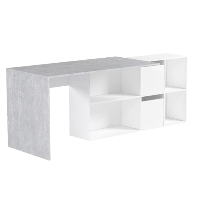 Scrivania modulare con contenitore - 4 posizioni di montaggio possibili, artik-concrete bianco