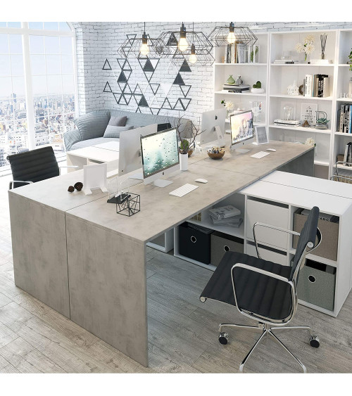 Modulair bureau met opbergruimte - 4 mogelijke montageposities, artik-concrete wit