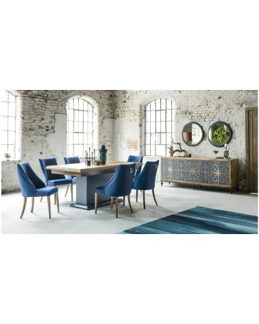 Salle à manger DREAM bois et motifs bleus